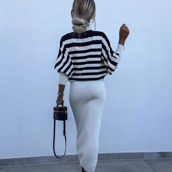 Kvinder elegant strikket kjole med moderne cardigan og lange ærmer Skovae