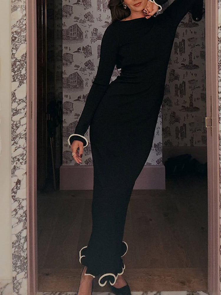 Dame figursyet maxikjole med elegante flæsedetaljer Stilla