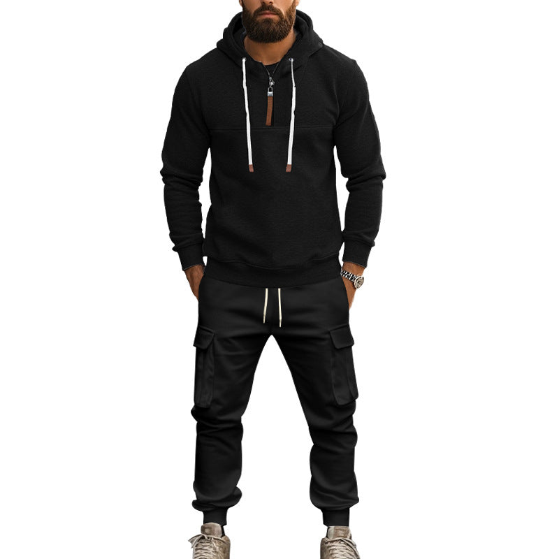 Herre sporty hoodie- og cargo-buksesæt med praktiske lommer og moderne lynlås Stilla