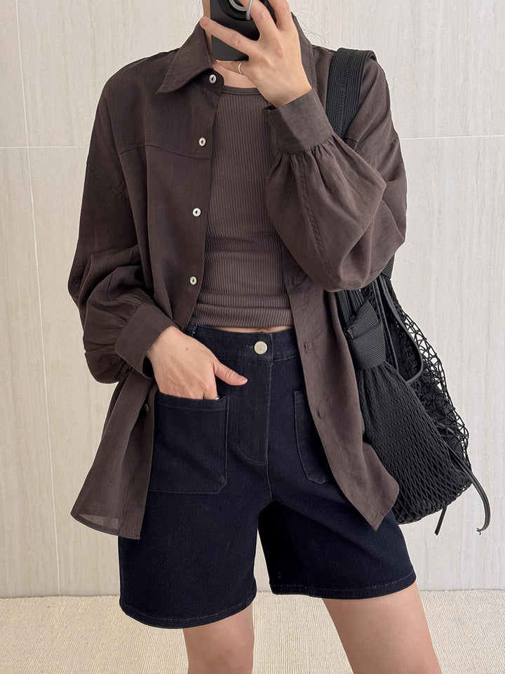 Dame Oversized Skjorte bluse i åndbart stof med stilfuld krave Stilla