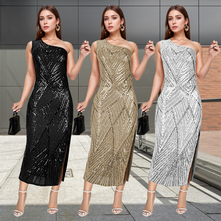 Damer Glamourøst Aftenkjole med asymmetrisk Design og glitrende Pailletter Stilla