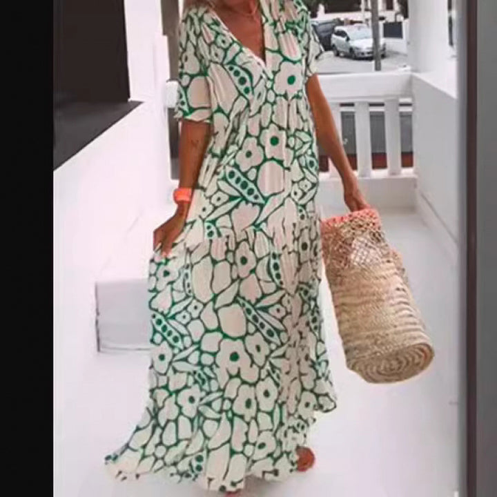 Dame Floral Print Maxi Kaftan Kjole Stilla