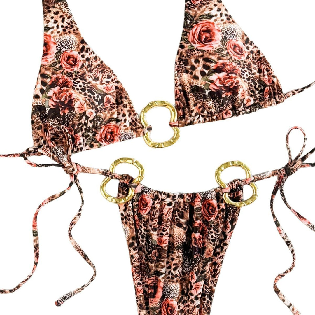 Dame Floral Print Triangle Bikini Sæt Stilla