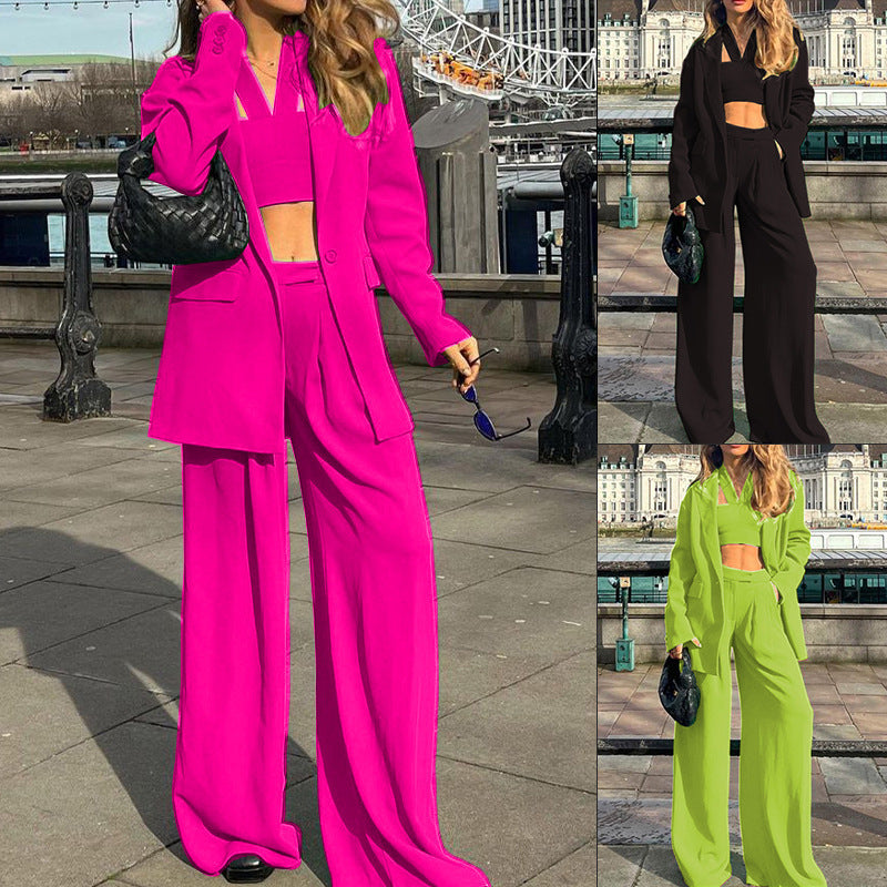Dame Mode Sæt med Vid Blazer og Cropped Top Skovae