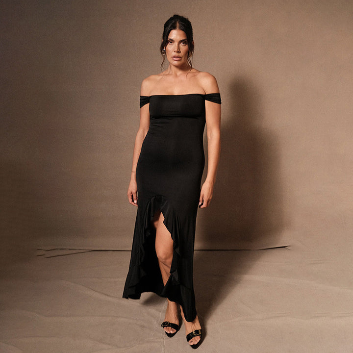 Dame Off-Shoulder Maxikjole med figursmigrende snit Stilla
