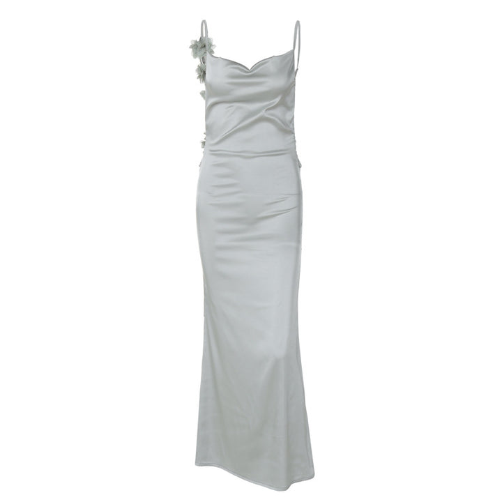 Dame Satin Maxikjole med fine stropper og elegant drapering Skovae