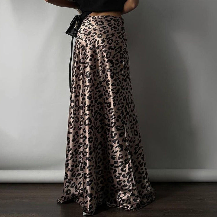 Dame maxiskørt med trendy leopardmønster og elastisk talje Stilla