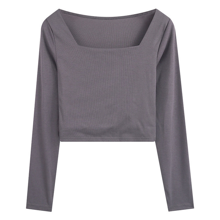 Kvinders langærmet crop top med elegant firkantet halsudskæring og flatterende pasform