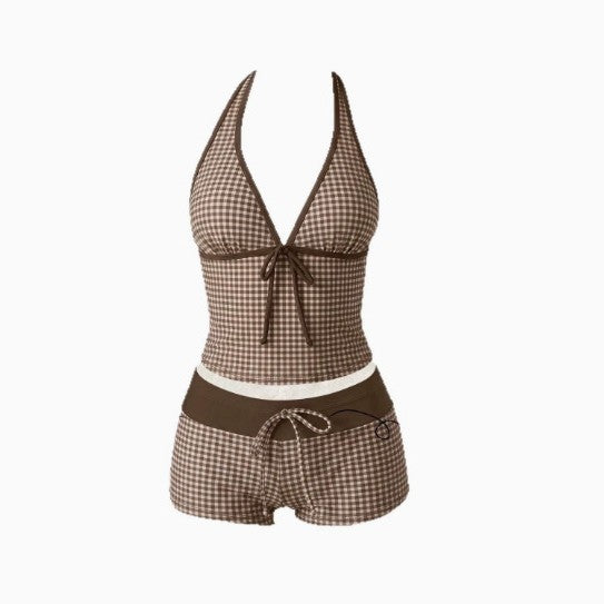 Dame tankini med moderne prikkemønster og justerbar halter Skovae