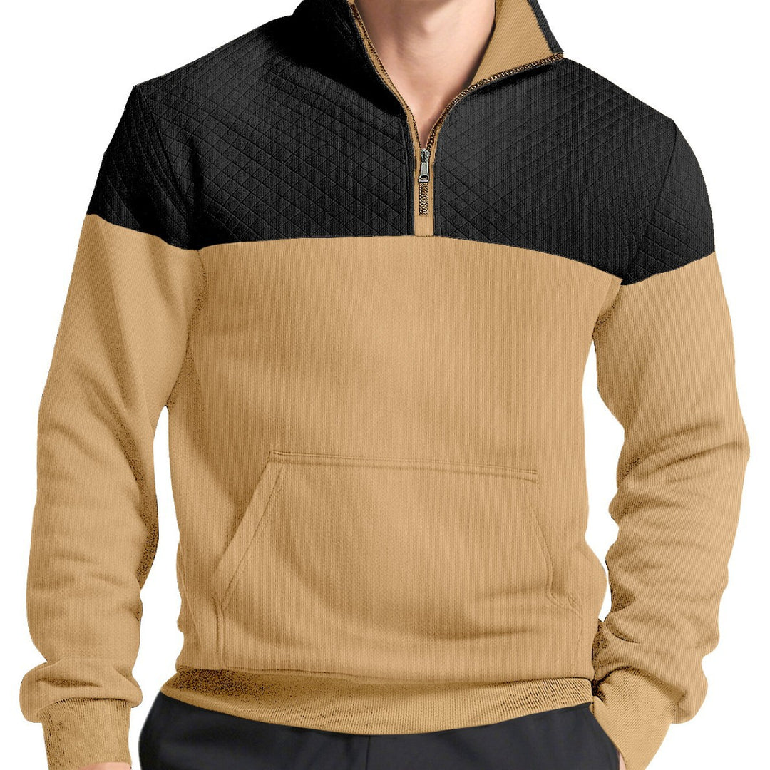 Herrer nan halvlyn-sweatshirt med quiltede skulderparti, kengurulomme og ribbede manchetter Skovae