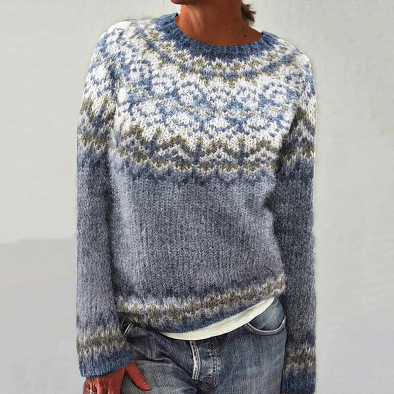 Kvinders strikkede sweater med unikt fair-isle mønster og afslappet pasform Stilla
