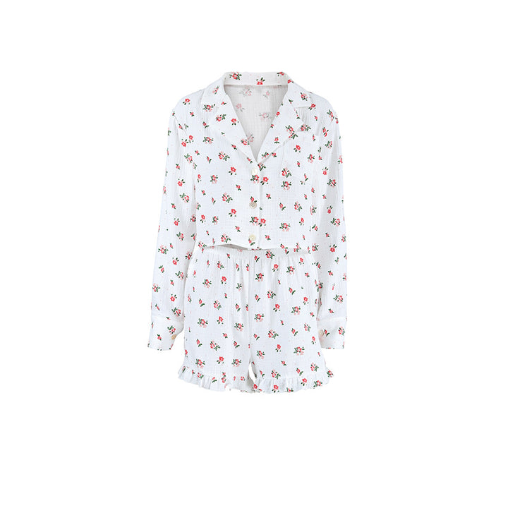 Dame pyjamasæt med blomstermønster og rynkede afslutninger Stilla