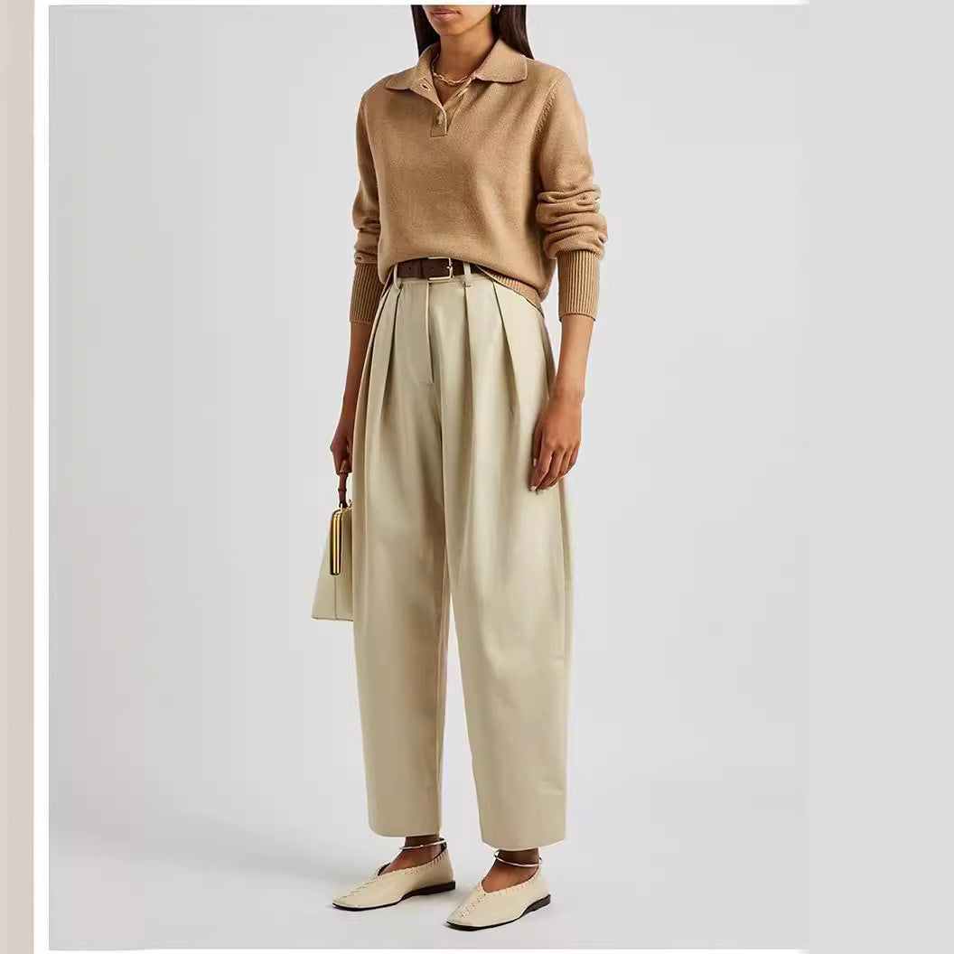 Dame elegant plissébukser med høj talje og bredskåret ben Stilla