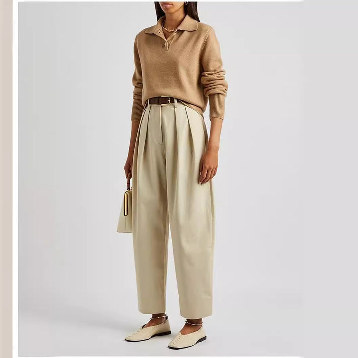 Dame elegant plissébukser med høj talje og bredskåret ben Stilla