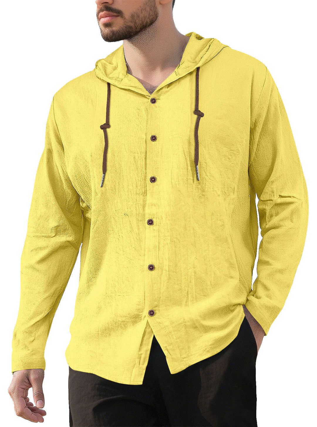 Herrer nan tekstureret linnedblandings-hoodie med gennemgående knoplukning, træknapper og sidespalter Skovae