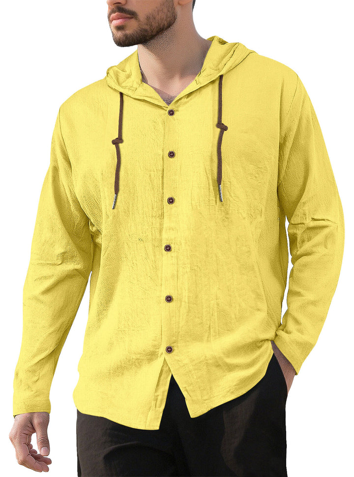 Herrer nan tekstureret linnedblandings-hoodie med gennemgående knoplukning, træknapper og sidespalter Skovae