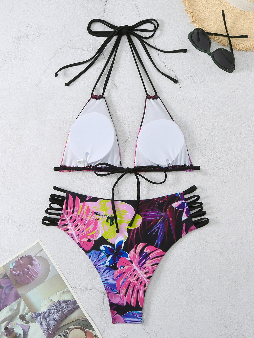 Dame tropisk print højtaljet bikini sæt Stilla