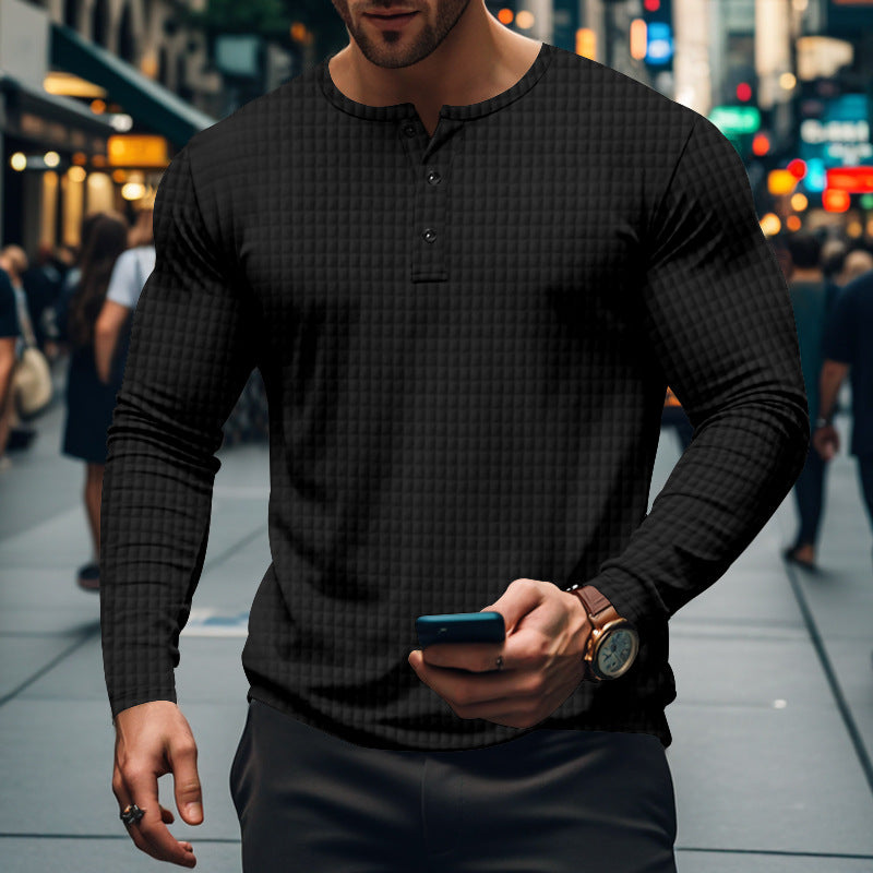 Herrer Langærmet Henley T-shirt med struktureret design Stilla