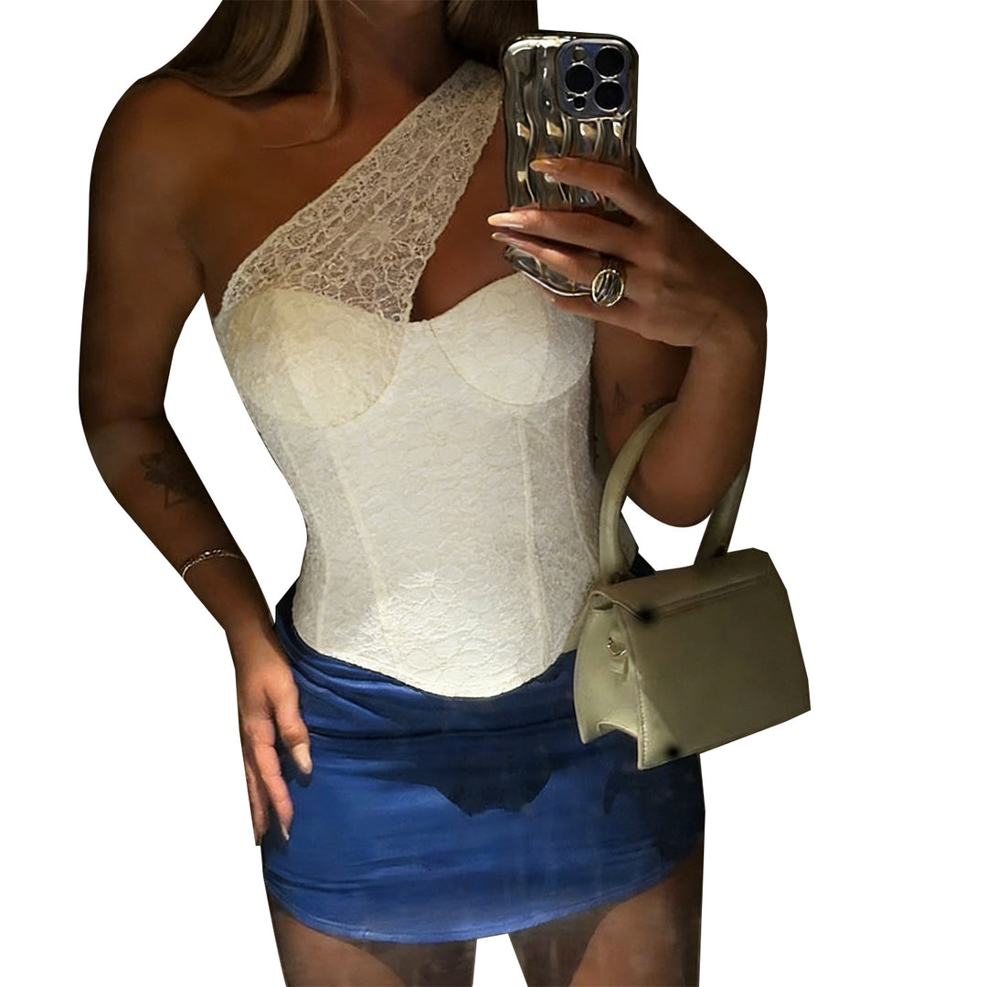 Dame korset top med legende blonder og off-shoulder design