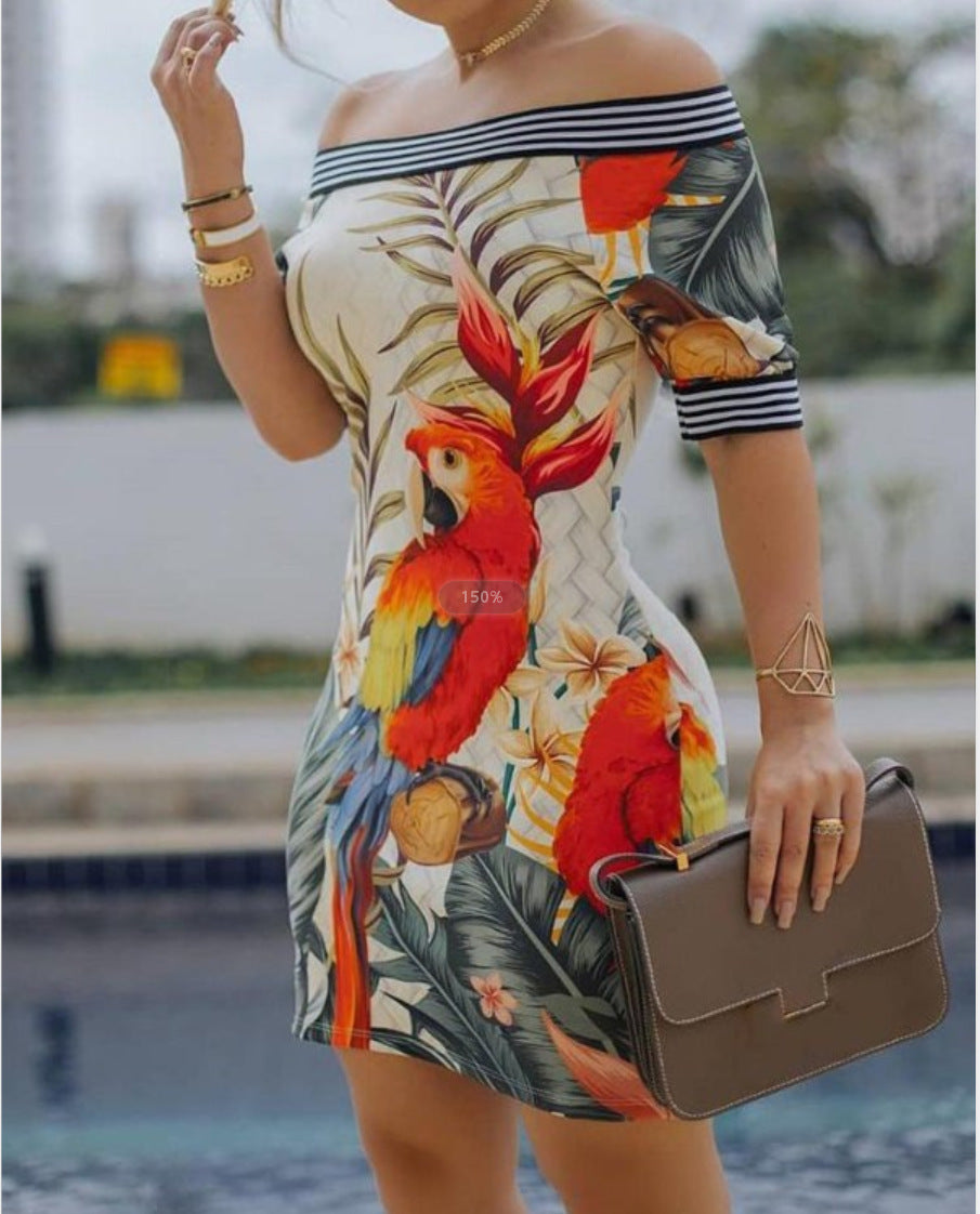 Dame Off-Shoulder Kjole med tropisk Print Stilla