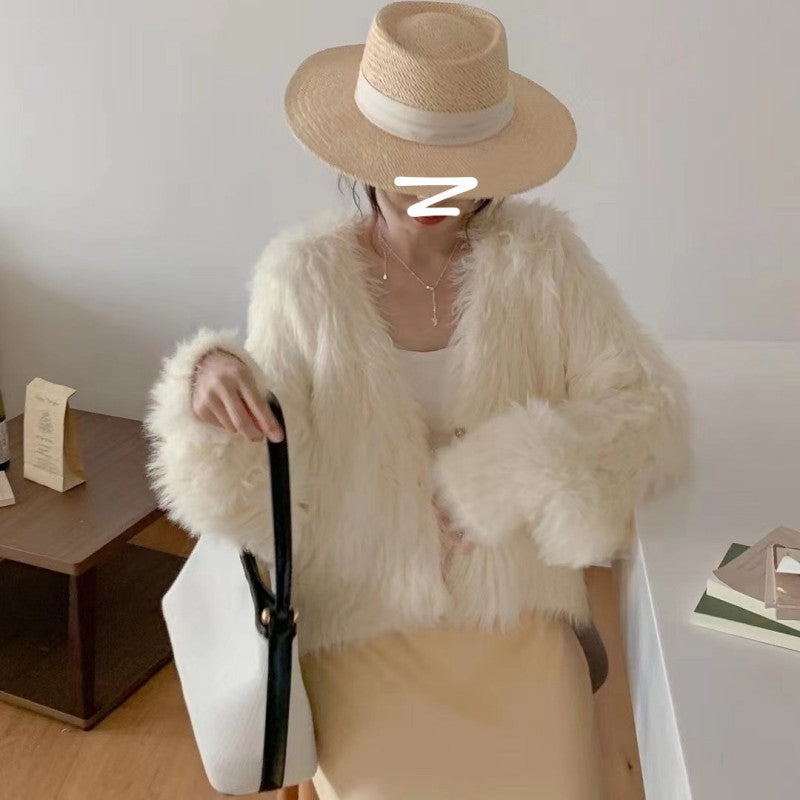Kvinder Fluffy Cardigan med Hjerte Knapper Stilla