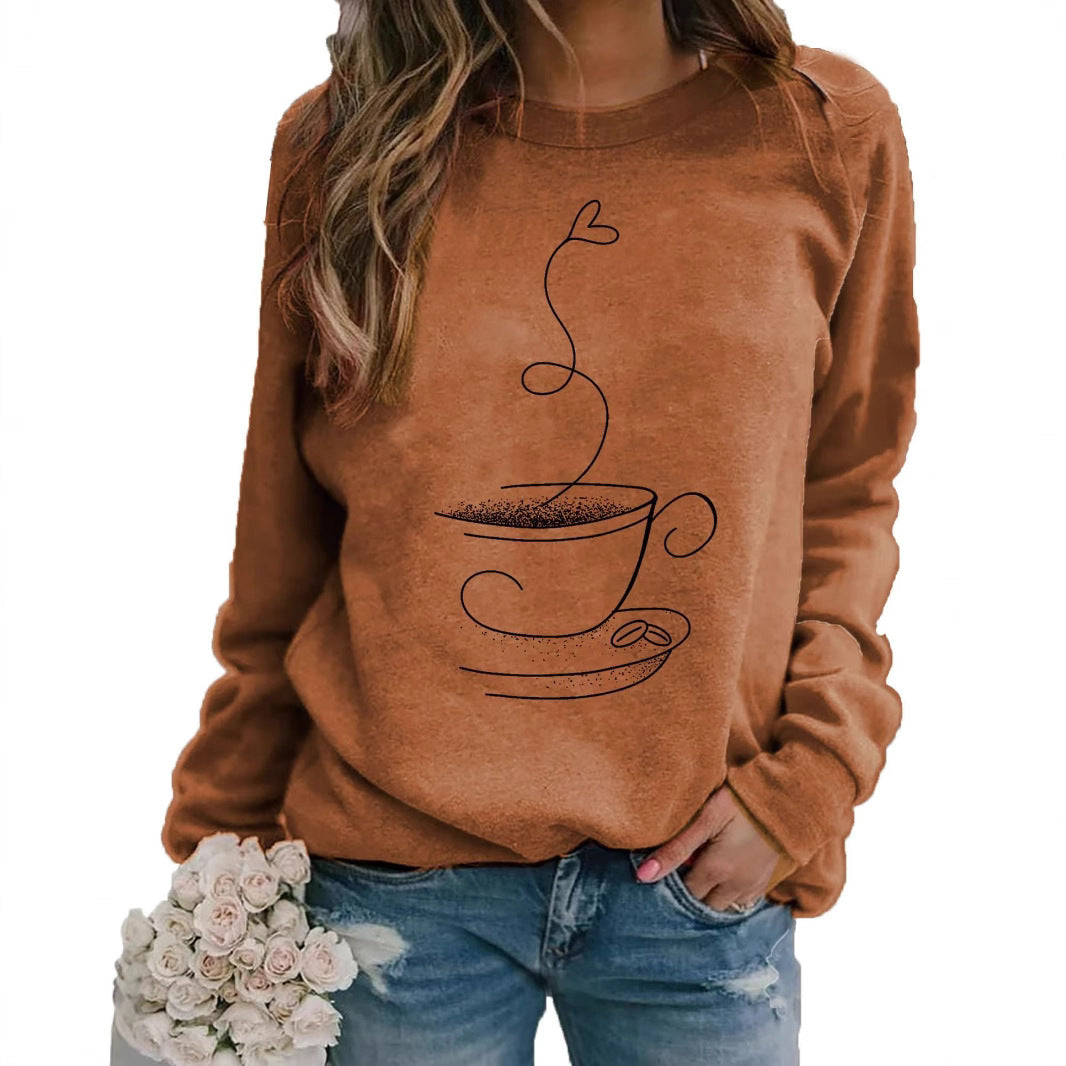 Dame sweatshirts med kaffekopper-motiv og rund halsudskæring Stilla