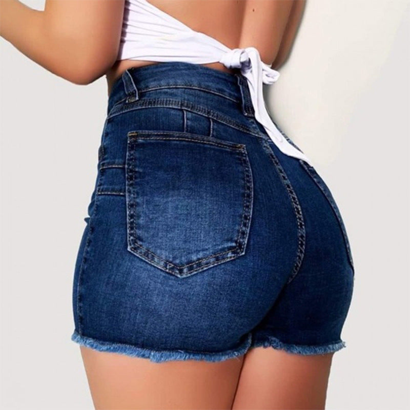 Dame denim shorts med frynset kant Stilla