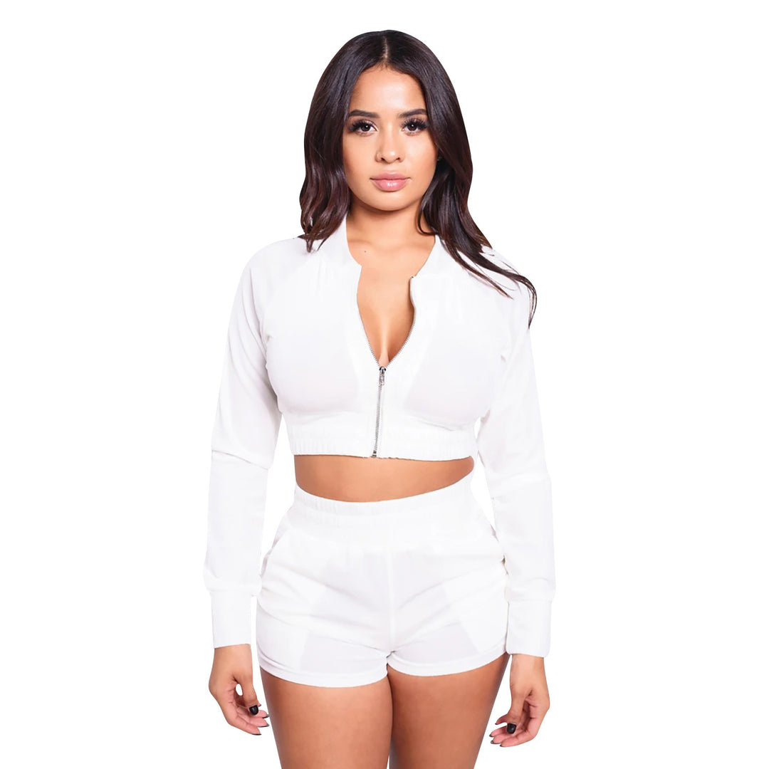 Dame sporty crop-top og shorts sæt med lynlås og slim-fit snit Stilla