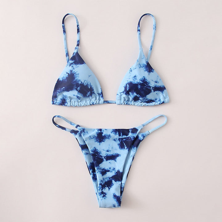 Dame triangel-bikini med justerbare stropper og smart batikmønster Skovae