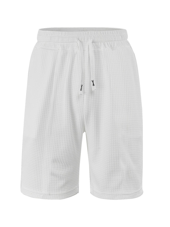 Herrer nan åndbare vaffel-pyjama-shorts med elastisk komfortbånd, snøring og sidelommer Skovae