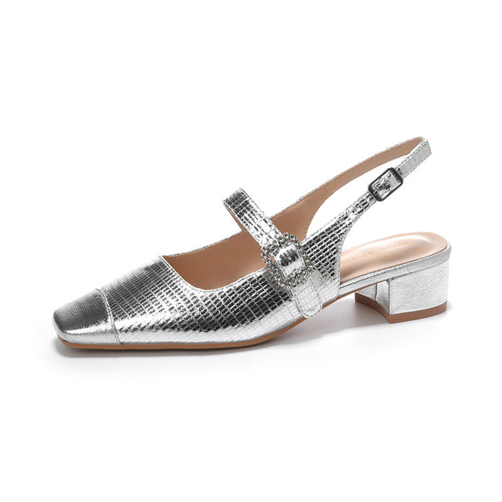 Dame elegante Slingback blokhæle sko med metallic tå Stilla