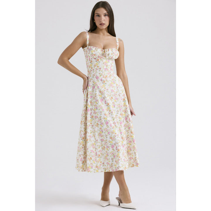Dame maxikjole med floral design og elegant slids Skovae