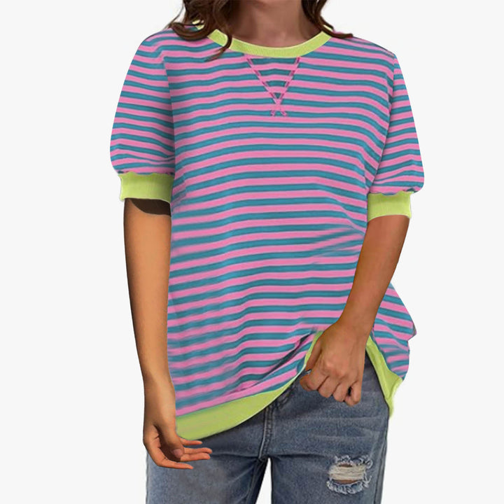 Dame afslappet stribet T-shirt med trendy detaljer Stilla