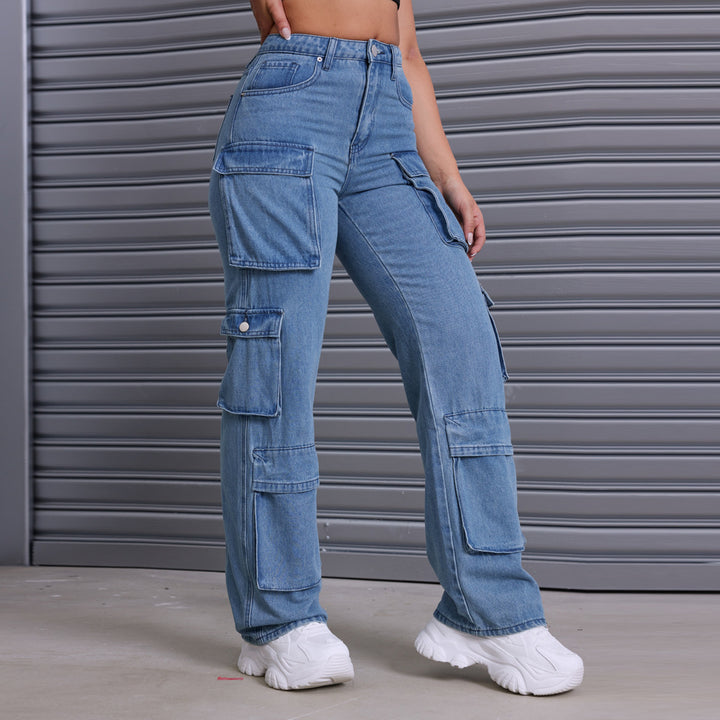 Dame Cargo-Jeans med praktisk lomme-design og afslappet pasform Stilla