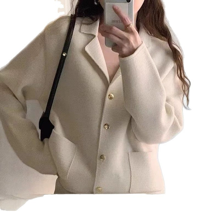 Dame Elegant Boucle Jakke med Gyldne Knapper Stilla