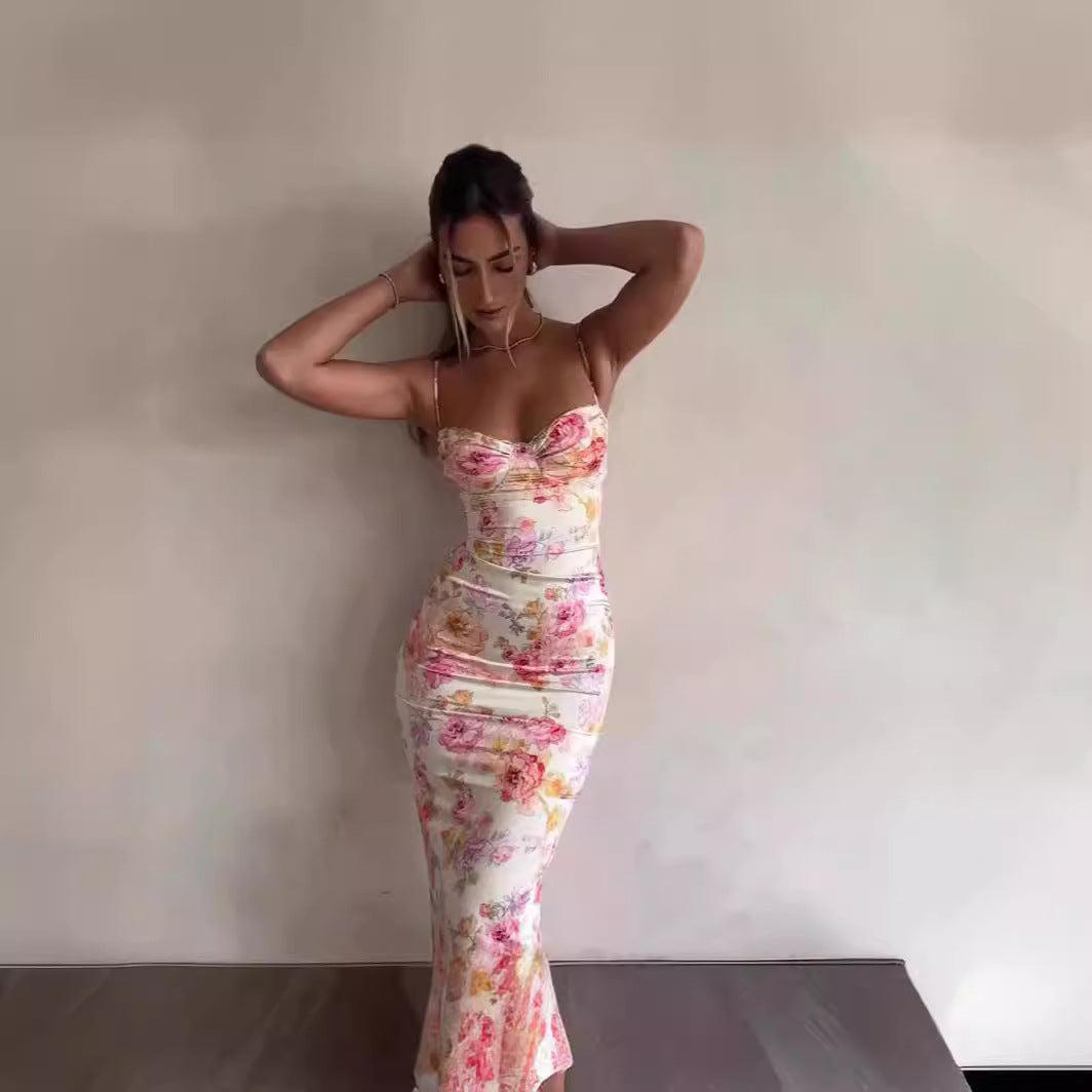 Dame Floral Bodycon Maxi Kjole Stilla