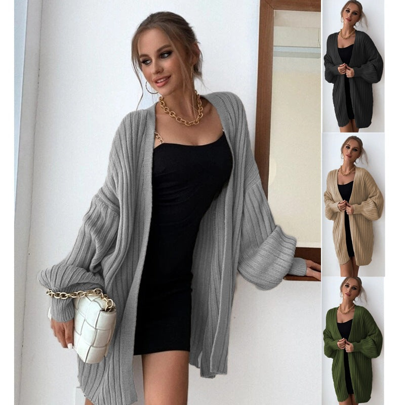 Kvindernes chunky-strik cardigan med åben skæring og voluminøse ærmer Stilla