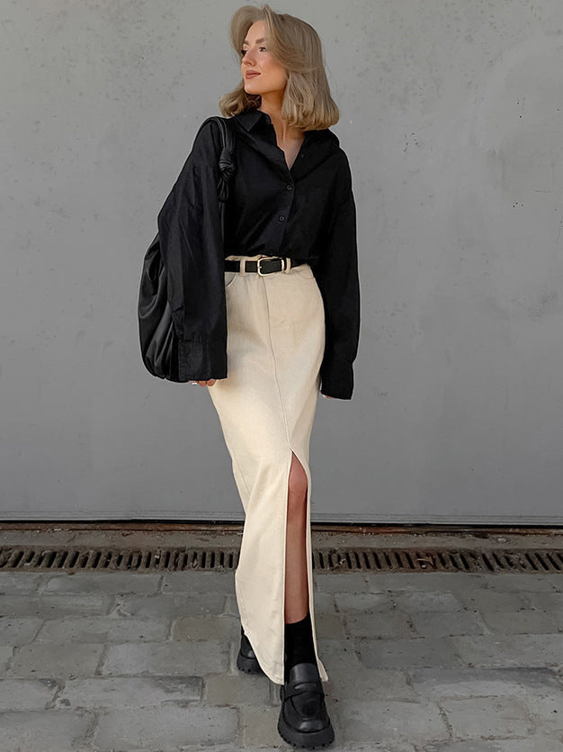 Dame Elegant Oversized Skjorte med Strukturerede Ærmer Stilla