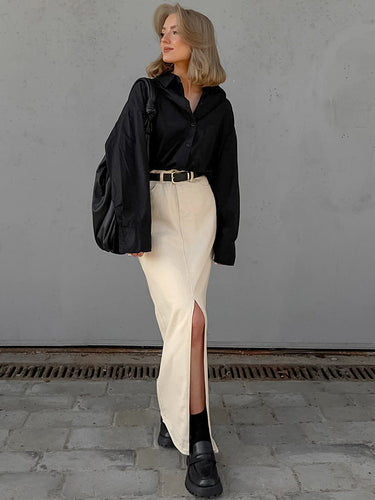 Dame Elegant Oversized Skjorte med Strukturerede Ærmer Stilla