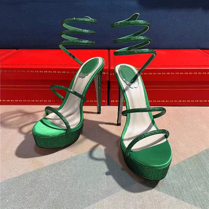Dame strass-beklædte Stiletto-Plateau-sandaler med spiralaccenter Stilla
