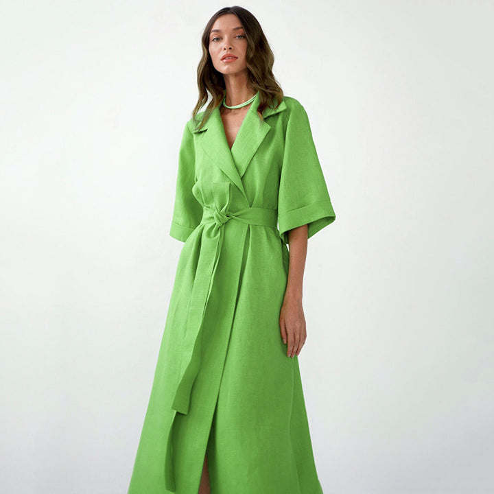 Dame elegant Maxi-kjole med moderne vikkedesign og taljebælte Stilla