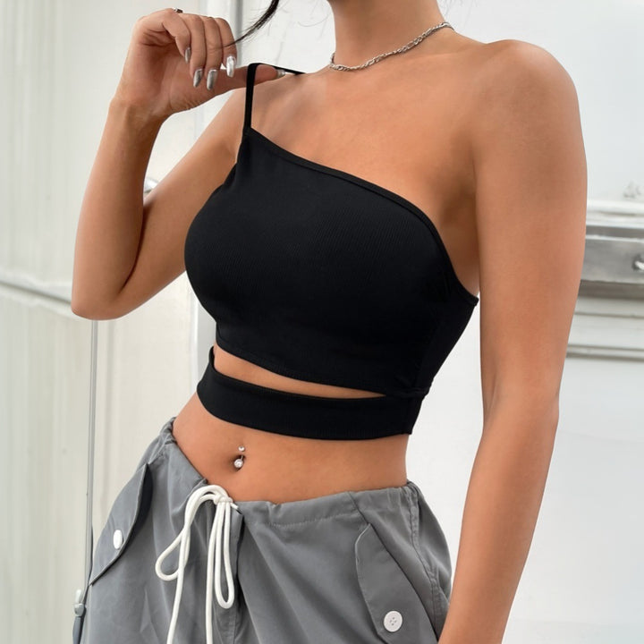 Kvindelig asymmetrisk crop top med smal talje og uden stropper design Stilla