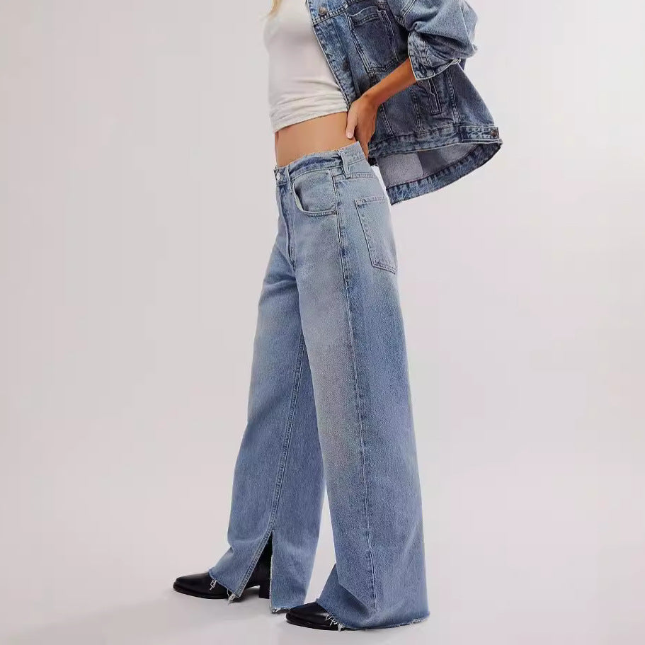 Dame løse jeans i en afslappet vintage-stil med flænsede sømme Stilla