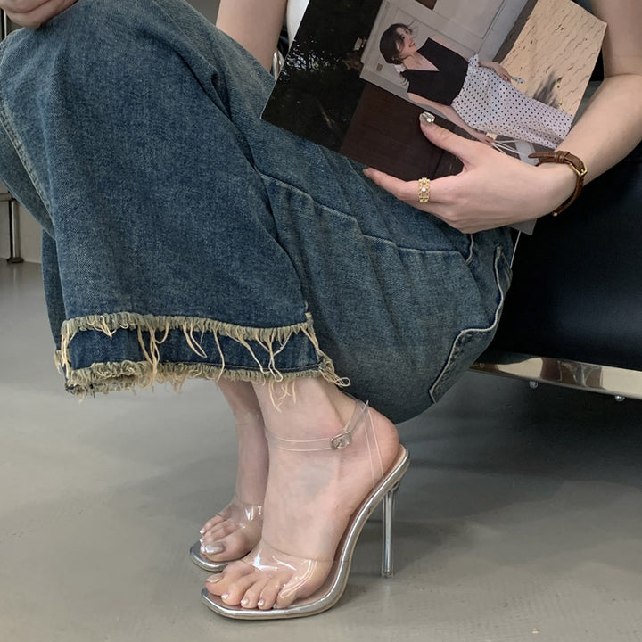 Dame transparente højhælede sandaler med glitrende accenter Stilla