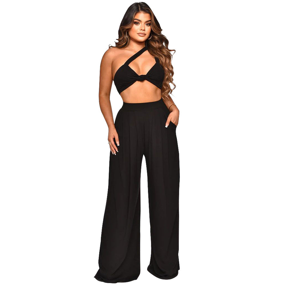 Dame To-delt Sæt bestående af Crop Top med afslappede, løse Bukser Stilla