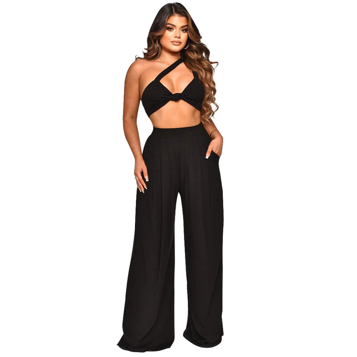Dame To-delt Sæt bestående af Crop Top med afslappede, løse Bukser Stilla