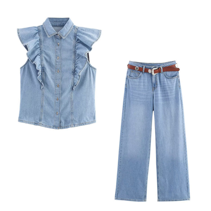 Dame baggy jeans med elegant bælteapplikation Skovae