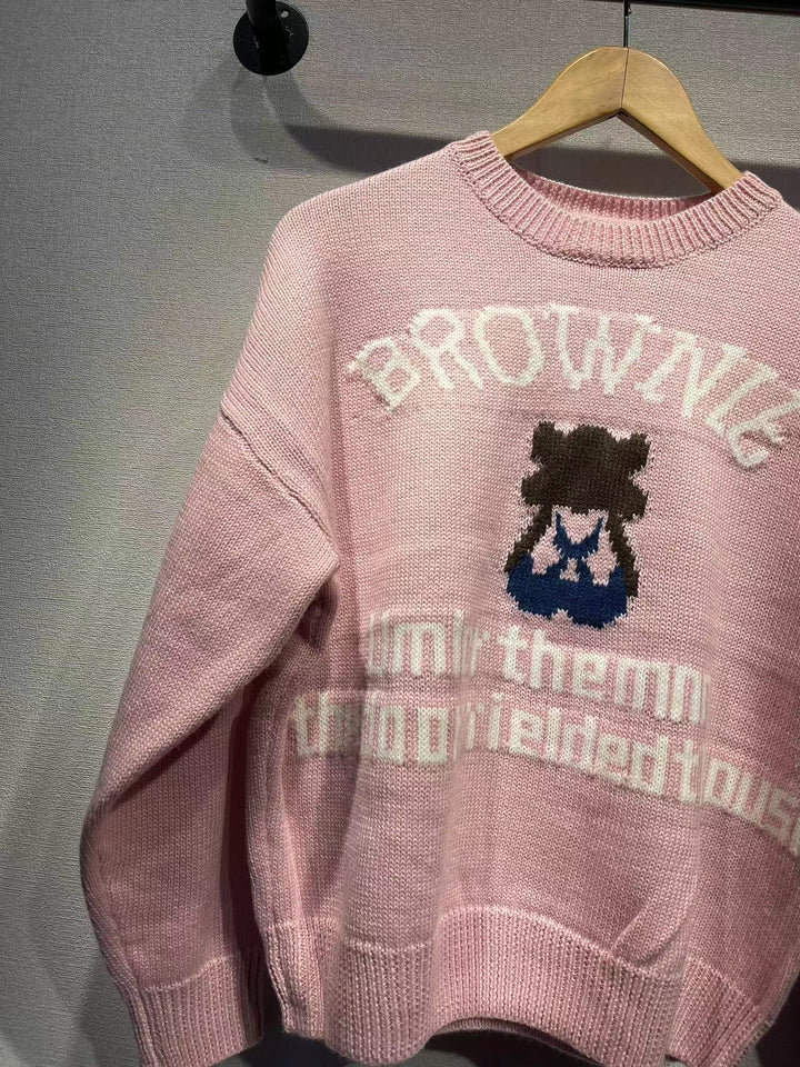 Dame strikpullover med legende motiv og afslappet snit Stilla