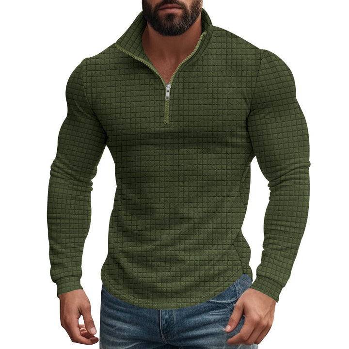 Herrer praktisk ståkrave pullover med lynlås og quiltet design Stilla