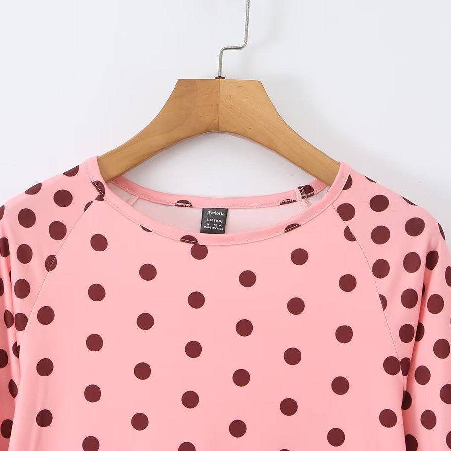 Dame Langærmet T-shirt med moderigtig prikkemønster Skovae